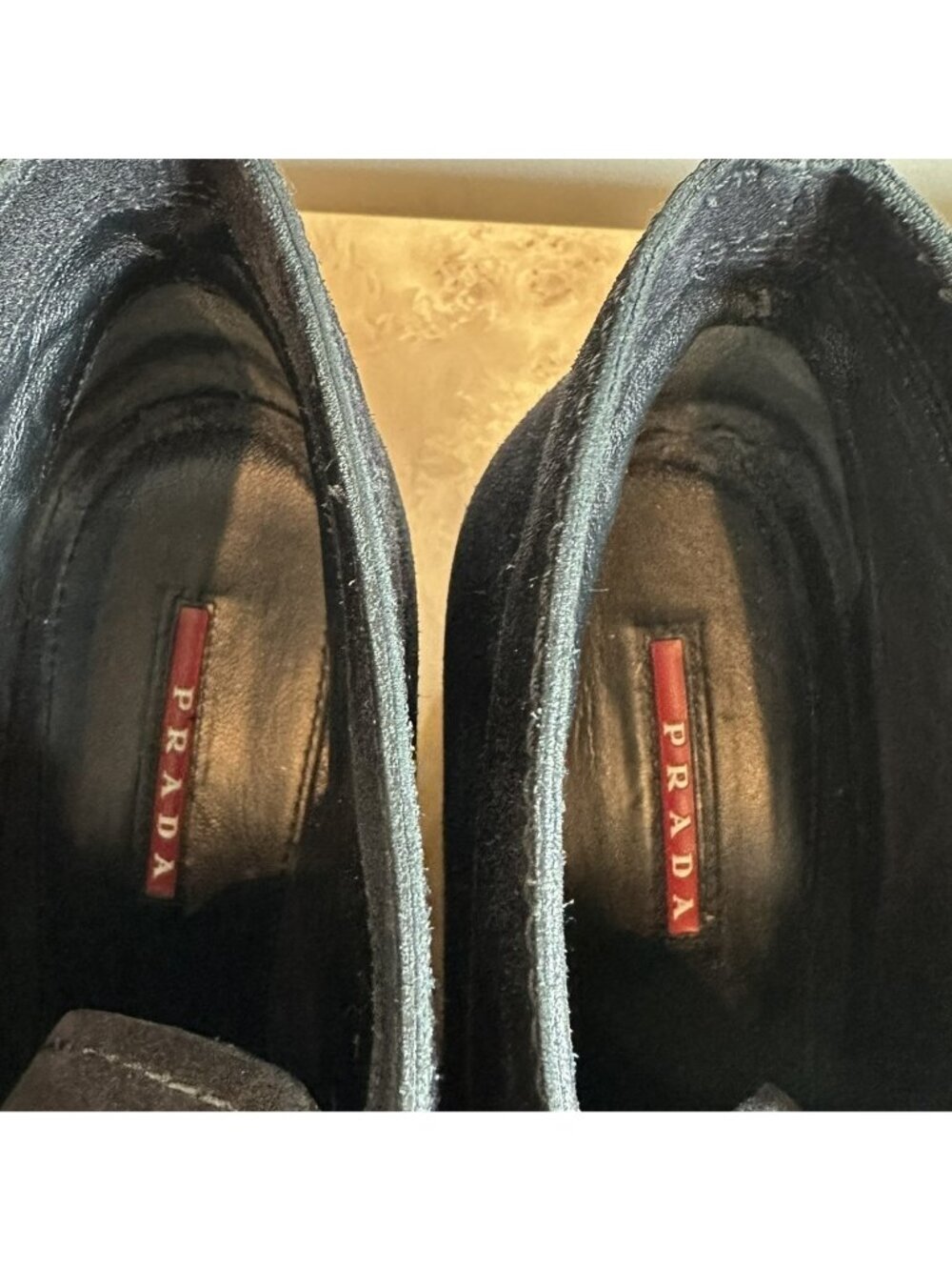 Prada Black Suede Chukka Ankle Boots Women's Size 40 Lace-Up Wedge Heel - Picture 10 of 11